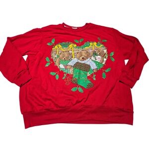Vintage Red Christmas Bear Sweatshirt Crewneck Holiday Women's XXL